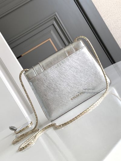 Bvlgari Serpenti Forever Small Shoulder Bag Silver Textured Calfskin