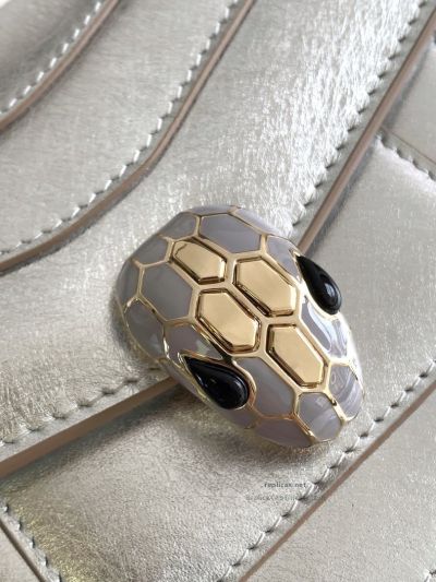 Bvlgari Serpenti Forever Small Shoulder Bag Silver Textured Calfskin