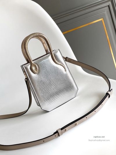 Bvlgari Serpentine Mini Tote Bag Silver Lizard-Embossed Calfskin