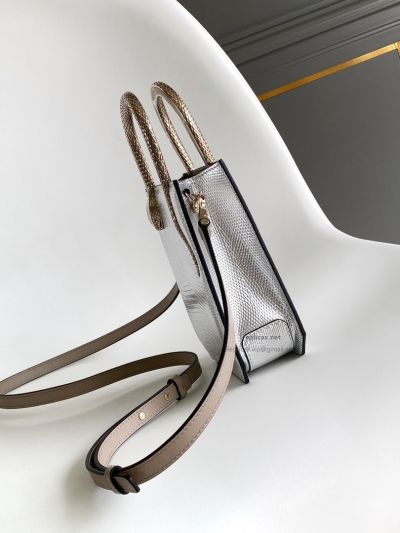 Bvlgari Serpentine Mini Tote Bag Silver Lizard-Embossed Calfskin