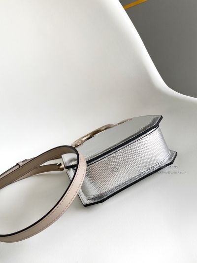 Bvlgari Serpentine Mini Tote Bag Silver Lizard-Embossed Calfskin