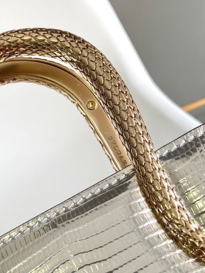 Bvlgari Serpentine Mini Tote Bag Silver Lizard-Embossed Calfskin