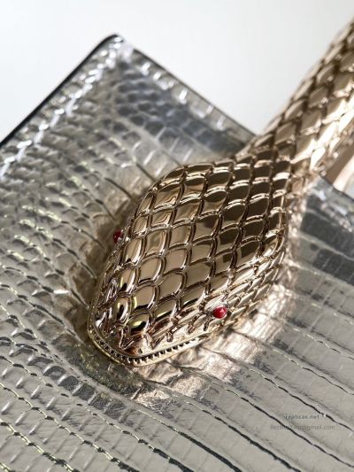 Bvlgari Serpentine Mini Tote Bag Silver Lizard-Embossed Calfskin