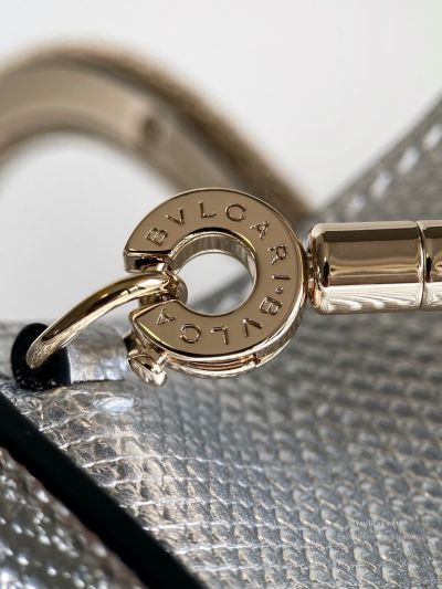 Bvlgari Serpentine Mini Tote Bag Silver Lizard-Embossed Calfskin