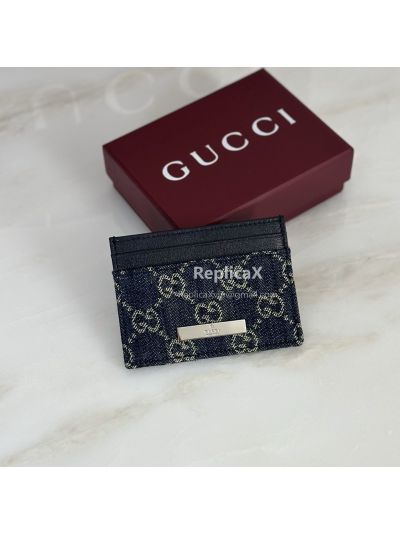 Gucci Card Case with Gucci Plaque 875795 in Dark Blue