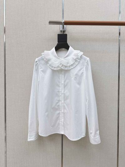 Celine Button-Front Ruffled Shirt in White