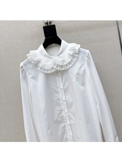 Celine Button-Front Ruffled Shirt in White