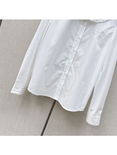 Celine Button-Front Ruffled Shirt in White