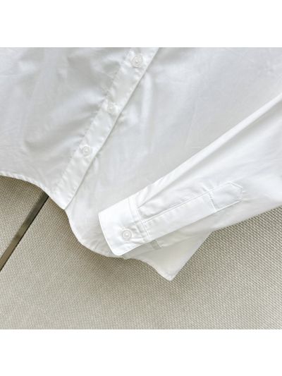 Celine Button-Front Ruffled Shirt in White