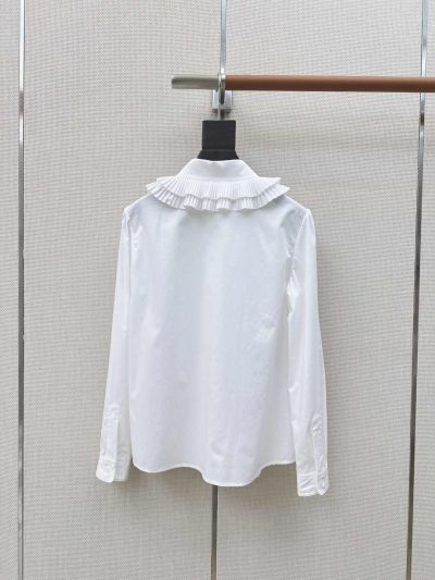 Celine Button-Front Ruffled Shirt in White