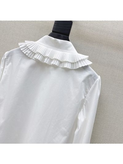 Celine Button-Front Ruffled Shirt in White
