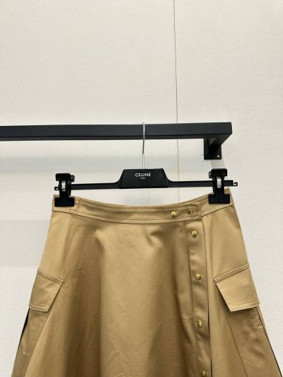 Celine Contrast-Trim Midi Shirt in Beige