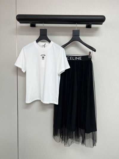 Celine Crew Neck Short Sleeve T-Shirt in White and Black