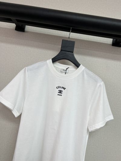 Celine Crew Neck Short Sleeve T-Shirt in White and Black