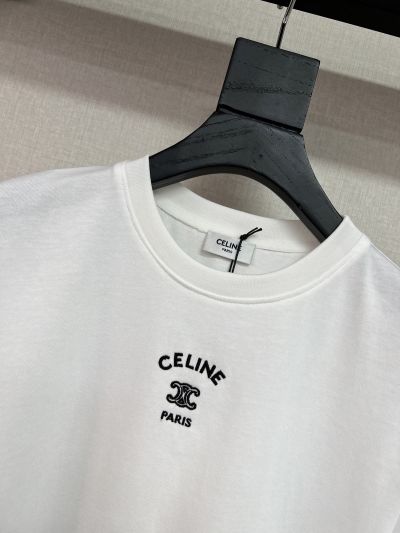 Celine Crew Neck Short Sleeve T-Shirt in White and Black