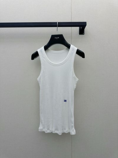 Celine Crew Neck Sleeveless Vest in White
