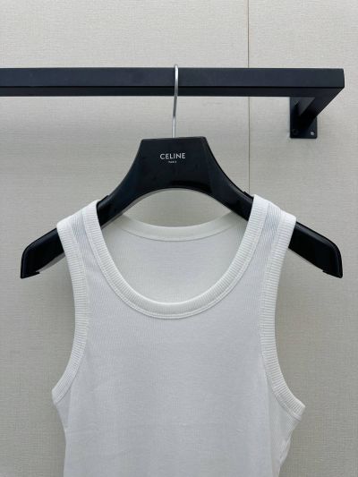 Celine Crew Neck Sleeveless Vest in White