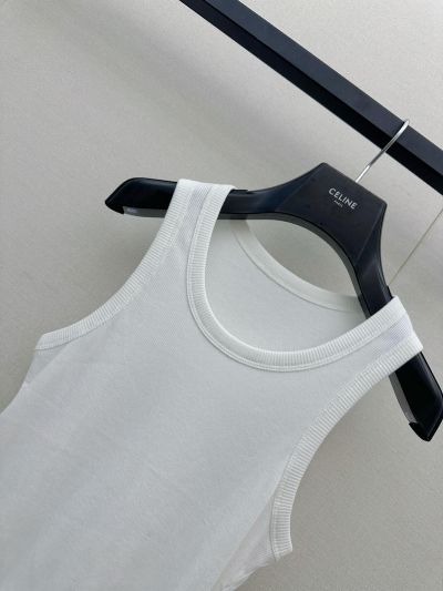 Celine Crew Neck Sleeveless Vest in White