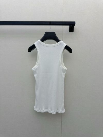Celine Crew Neck Sleeveless Vest in White