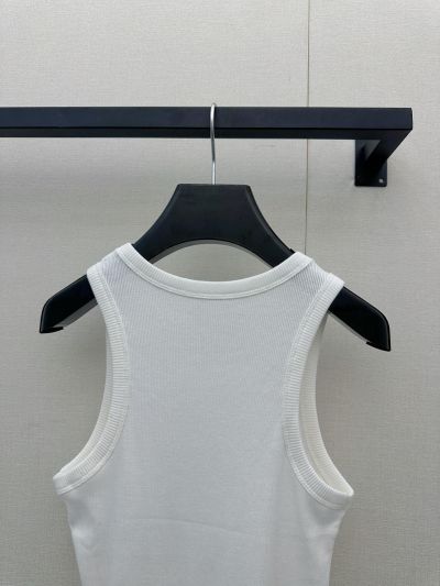Celine Crew Neck Sleeveless Vest in White