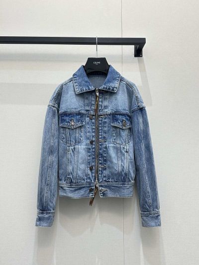 Celine Denim Long Sleeve Coat in Light Blue