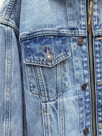 Celine Denim Long Sleeve Coat in Light Blue