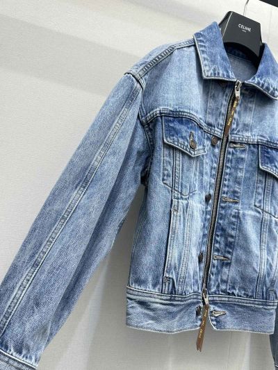 Celine Denim Long Sleeve Coat in Light Blue