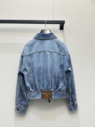 Celine Denim Long Sleeve Coat in Light Blue