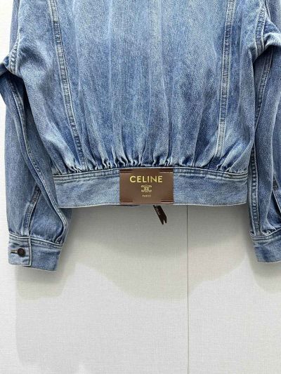 Celine Denim Long Sleeve Coat in Light Blue