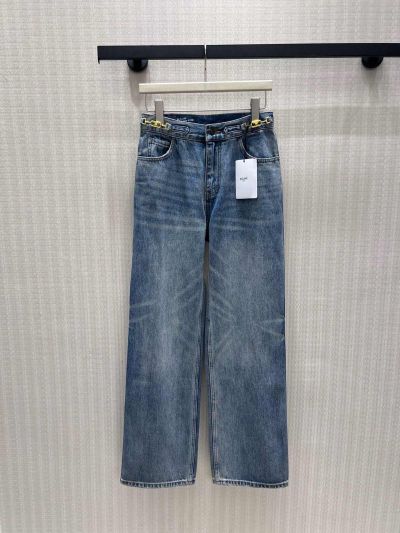 Celine Denim Wide-Leg Pants in Blue