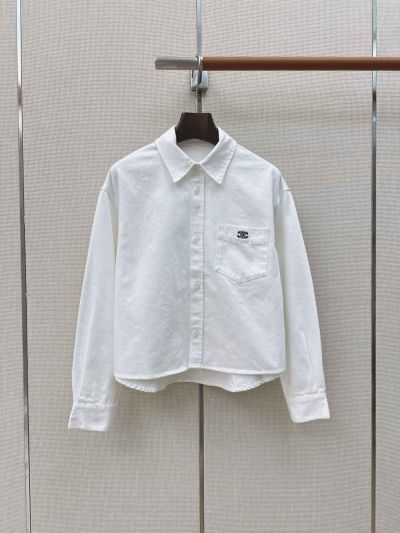 Celine Embroidered Denim Shirt in White