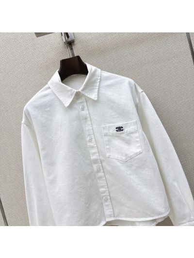 Celine Embroidered Denim Shirt in White