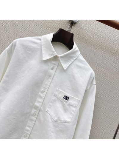 Celine Embroidered Denim Shirt in White