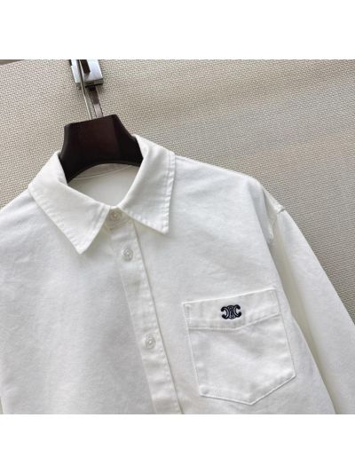 Celine Embroidered Denim Shirt in White