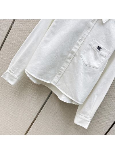 Celine Embroidered Denim Shirt in White
