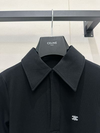 Celine Embroidered Stand Collar Dress in Black