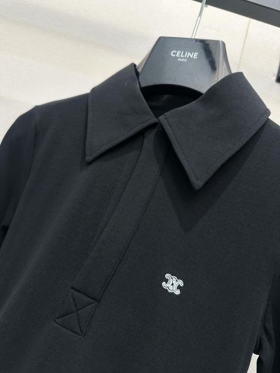 Celine Embroidered Stand Collar Dress in Black