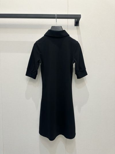 Celine Embroidered Stand Collar Dress in Black