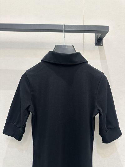 Celine Embroidered Stand Collar Dress in Black