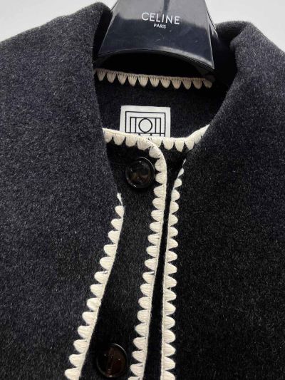 Celine Fringe Button-Front Coat in Black and White