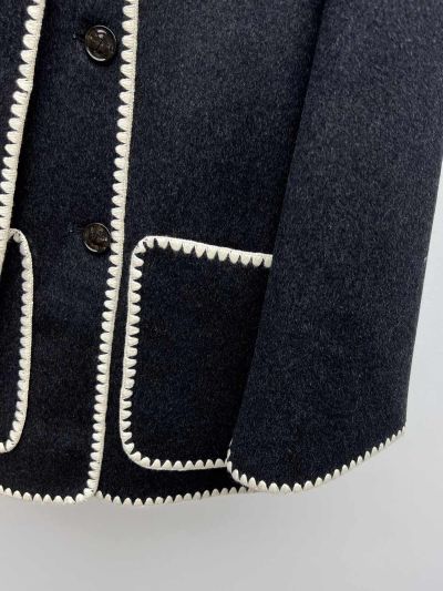 Celine Fringe Button-Front Coat in Black and White