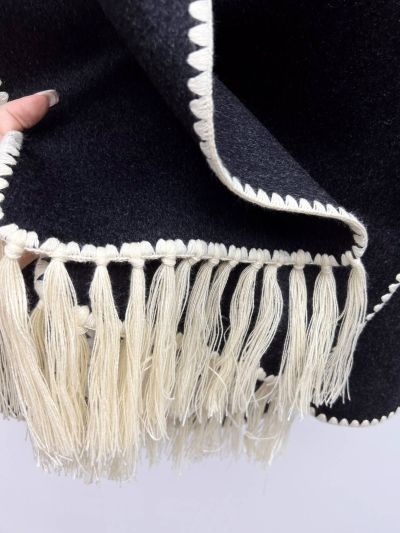 Celine Fringe Button-Front Coat in Black and White