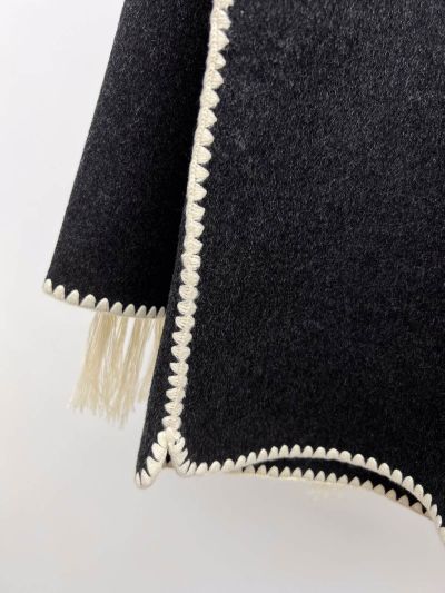 Celine Fringe Button-Front Coat in Black and White