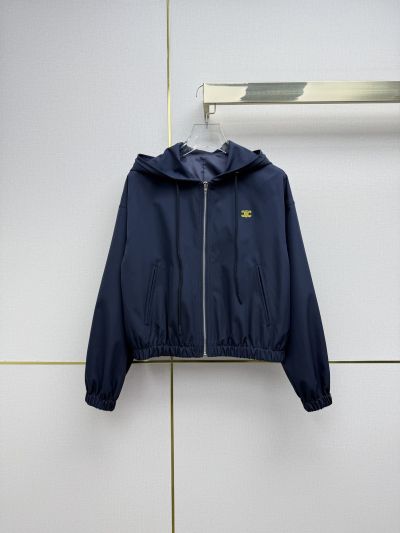 Celine Hooded Long Sleeve Coat in Navy