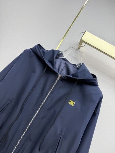 Celine Hooded Long Sleeve Coat in Navy