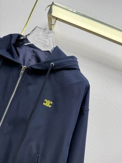 Celine Hooded Long Sleeve Coat in Navy