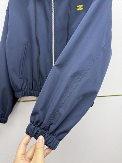 Celine Hooded Long Sleeve Coat in Navy
