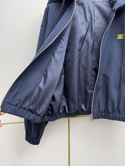 Celine Hooded Long Sleeve Coat in Navy