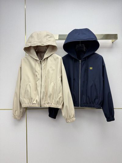 Celine Hooded Long Sleeve Coat in Navy