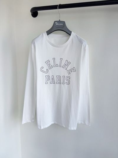 Celine Long Sleeve Crew Neck T-Shirt in White